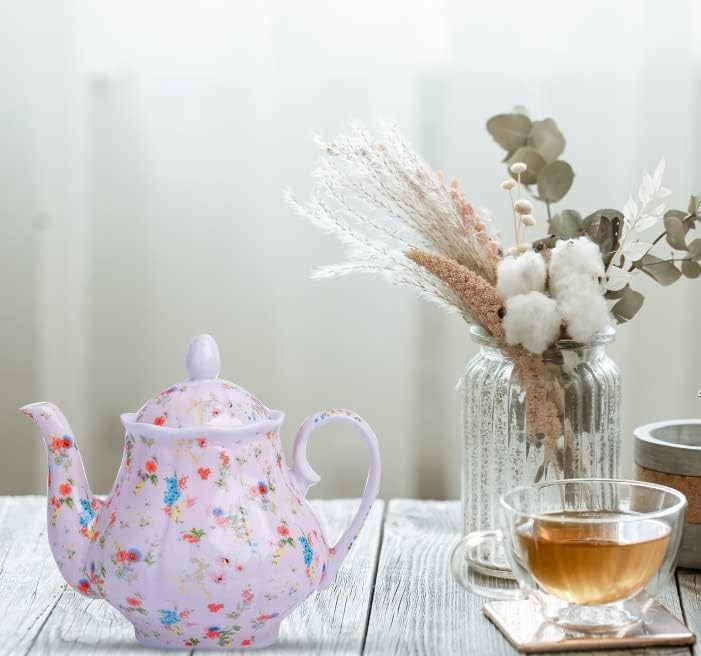 Vintage Porcelain Teapot 37oz Floral Tea Pot European Style Camille Rose
