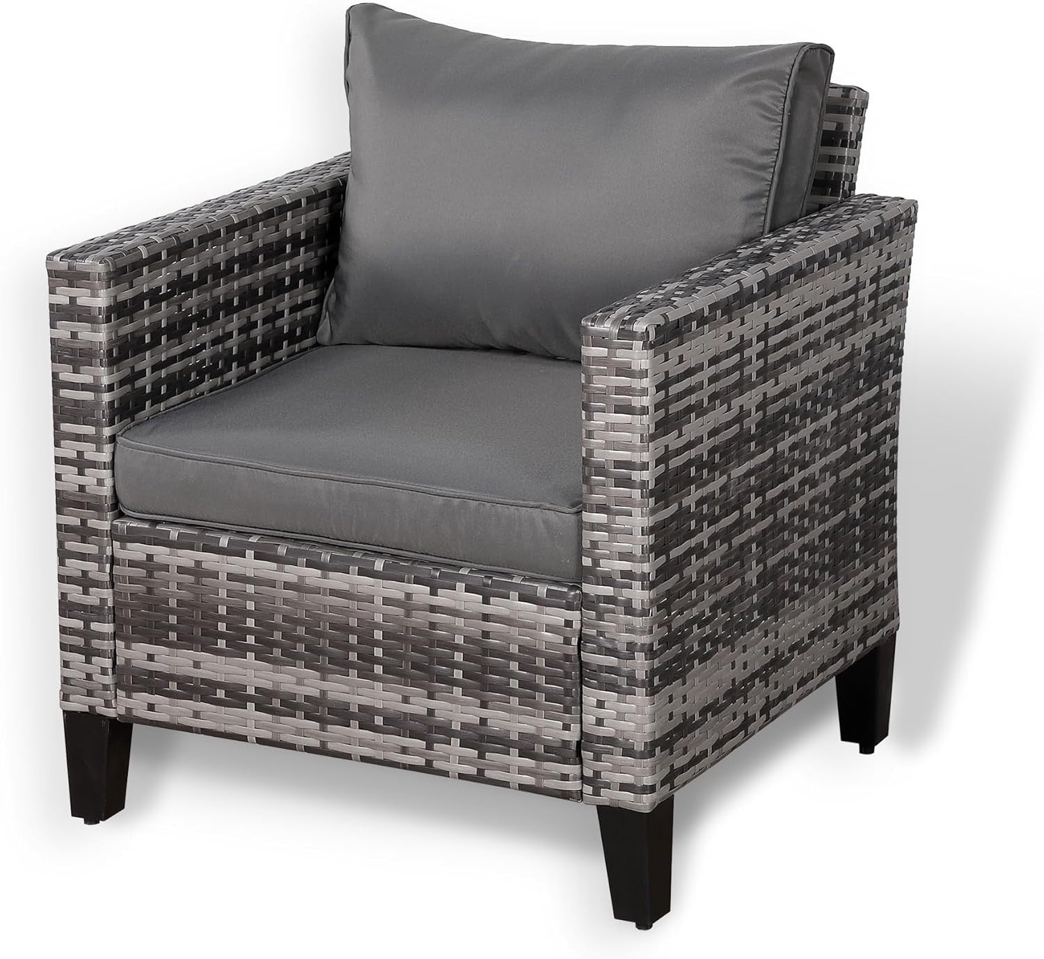 Outdoor Rattan Armchair Patio Seat with Cushions Compact Garden Lounge Chair