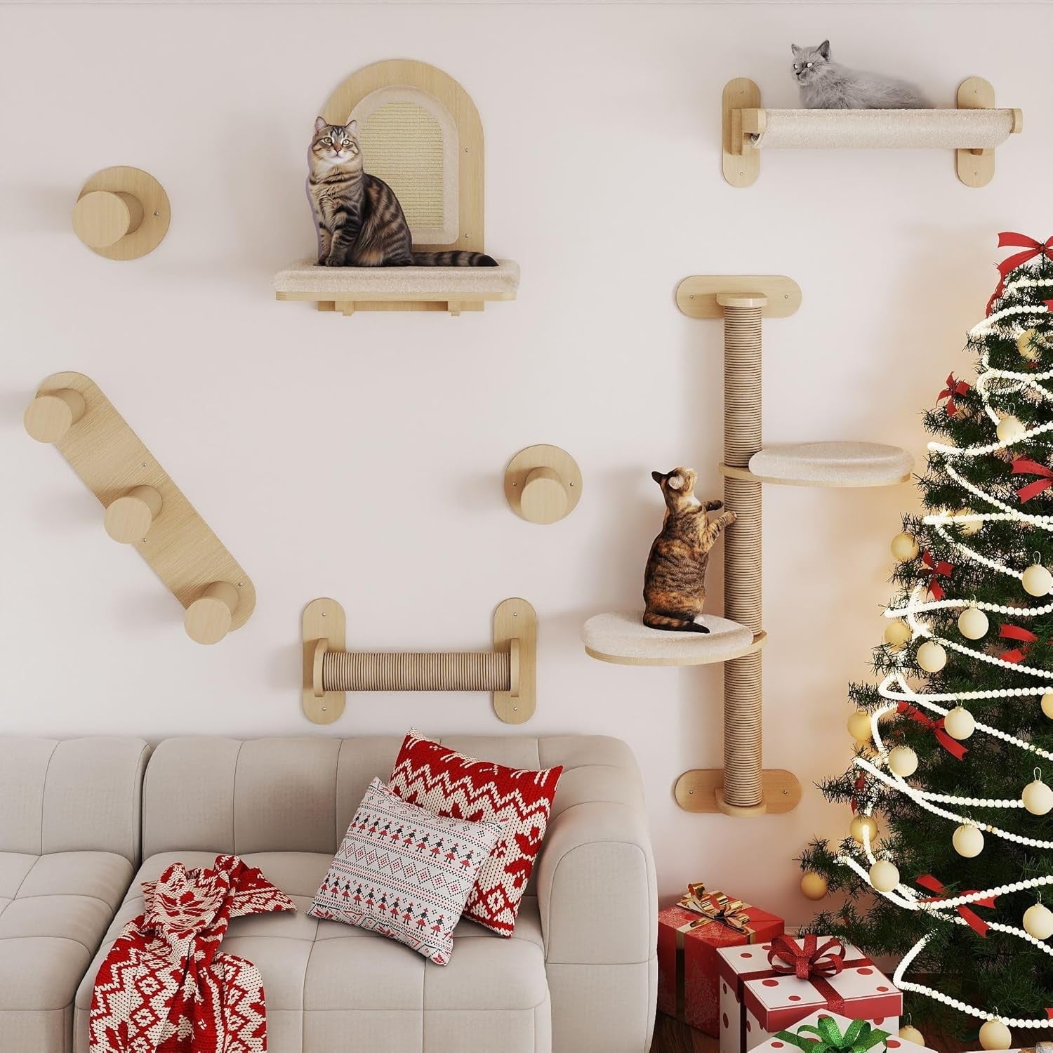 Cat Wall Shelves Climbing Set Solid Wood Multi Level Scratching Platforms