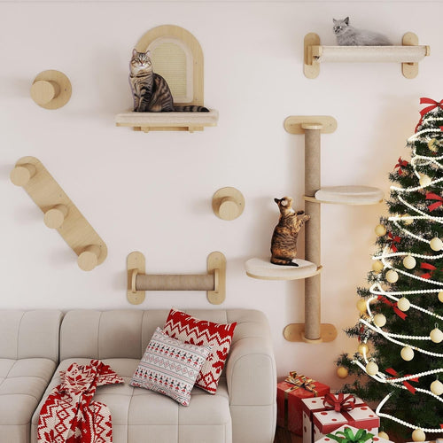 Cat Wall Shelves Climbing Set Solid Wood Multi Level Scratching Platforms