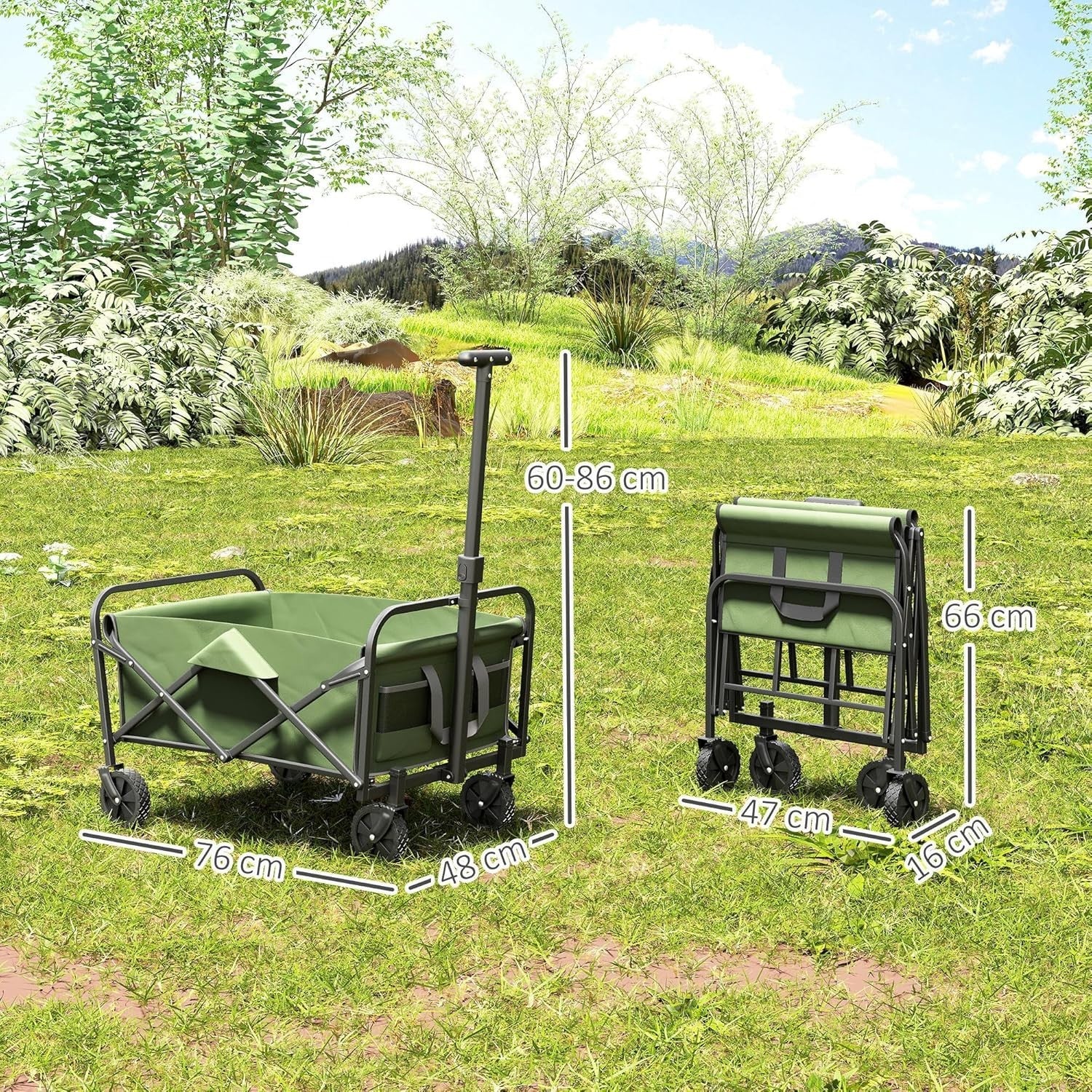 Green 62L Folding Festival Trolley 120kg Heavy Duty Garden Beach Camping Wagon