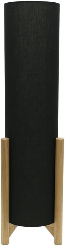 Wooden Oak Effect Floor Lamp with Charcoal Fabric Shade & LED Bulb