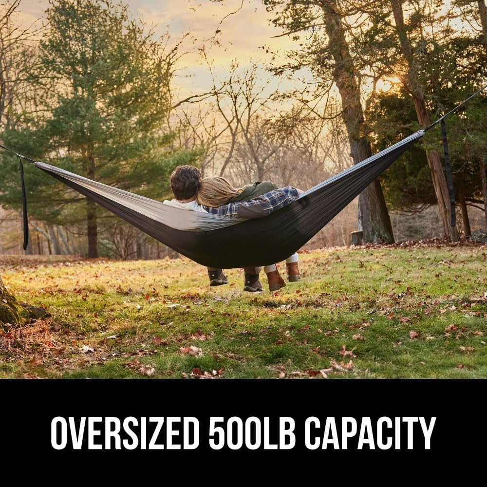 Camping Hammock 10x6.5FT Portable Nylon Swing 500lbs w Straps & Carabiners Black