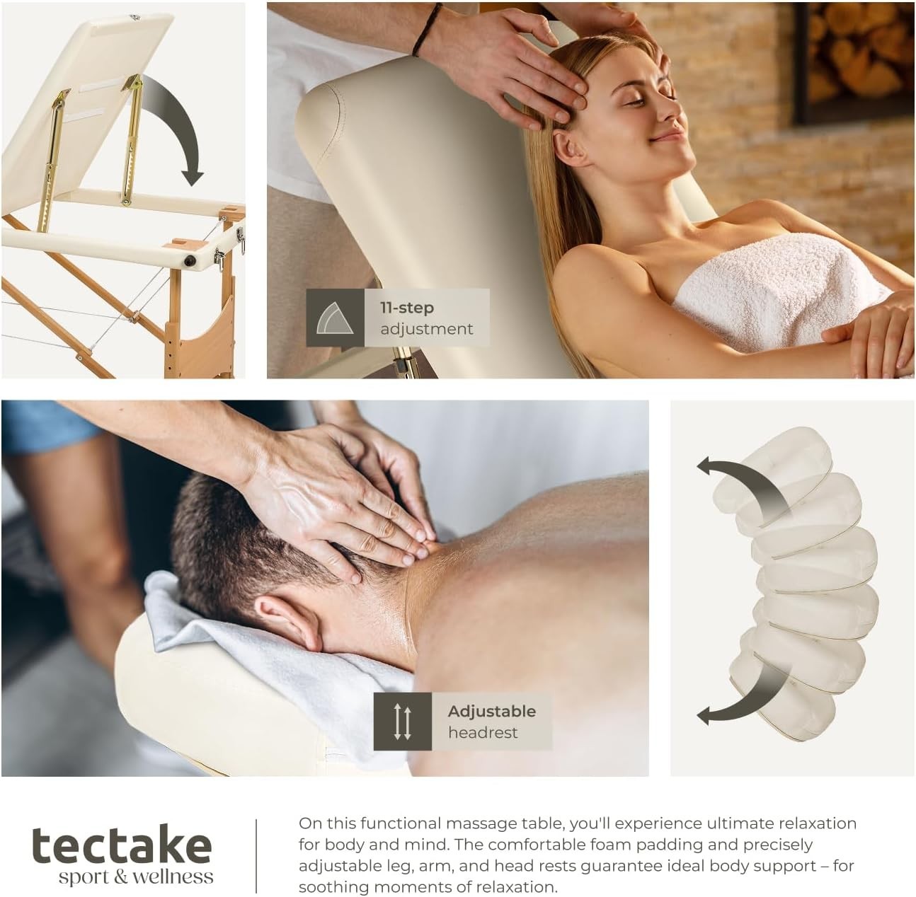 Portable Massage Table Set Foldable Wooden Beauty Therapy Bed Adjustable Beige