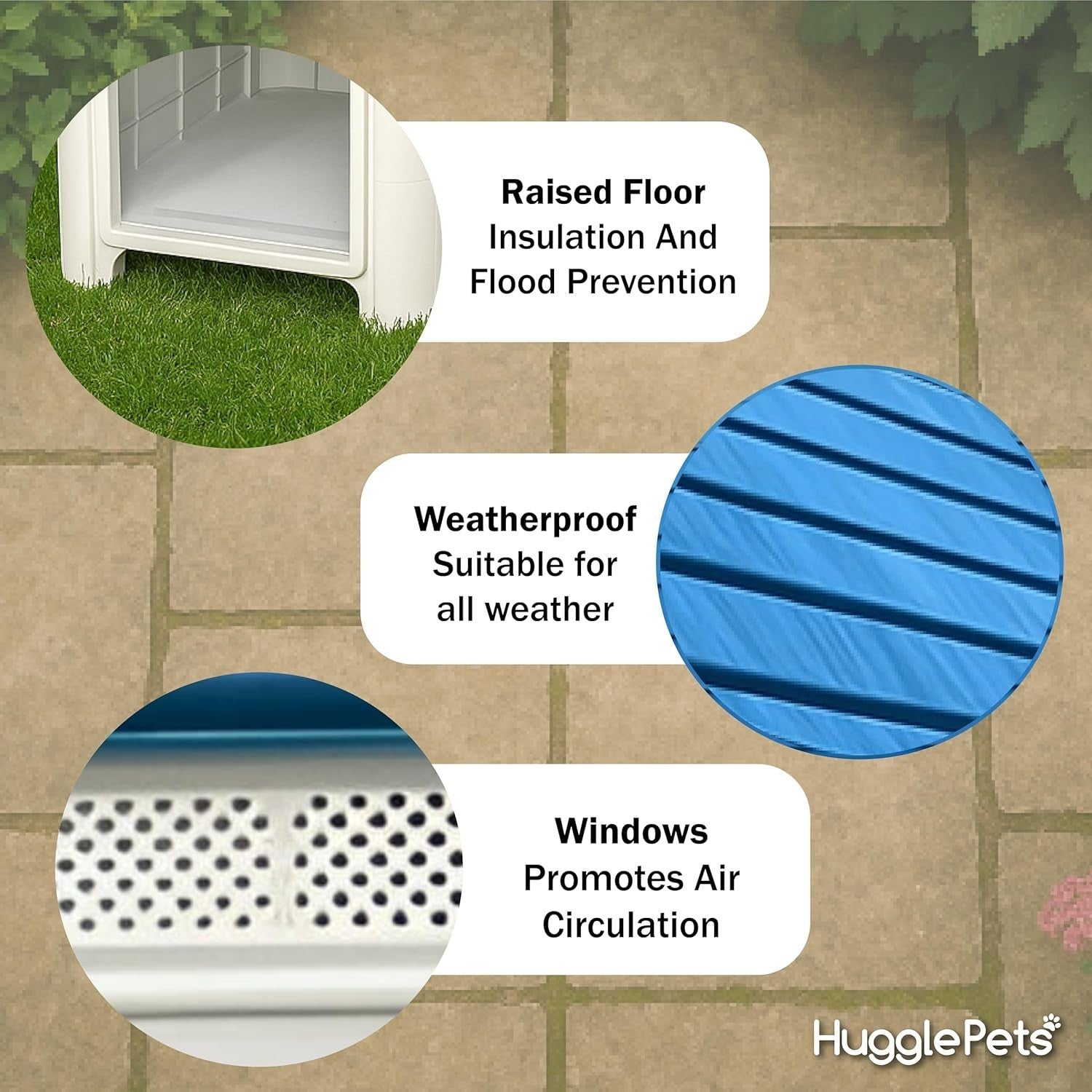 Outdoor Indoor Plastic Dog Kennel Raised Ventilated Weatherproof Shelter Blue