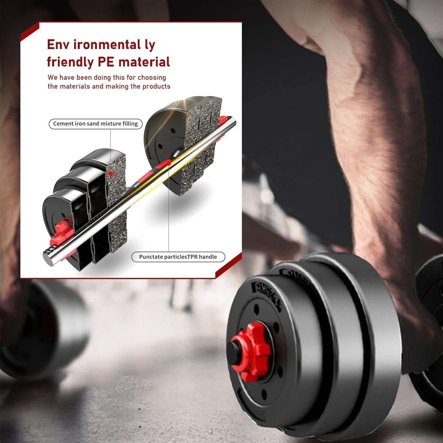 10kg Adjustable Dumbbell Barbell Set Neoprene 2-in-1 Home Gym Weights