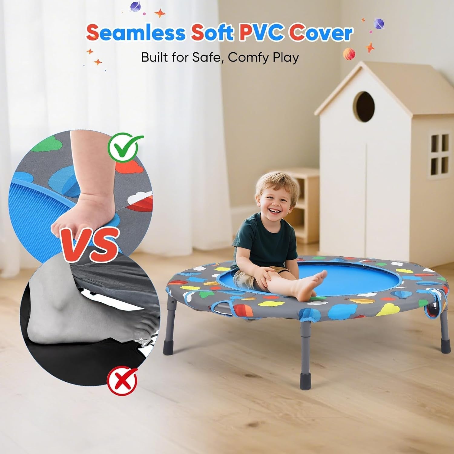 Kids Mini Trampoline Foldable with Adjustable Handle Ball Pit 330lb