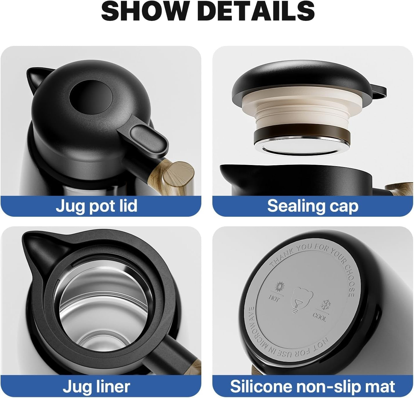 1.8L Thermal Coffee Carafe Vacuum Insulated Hot Cold Drink Dispenser
