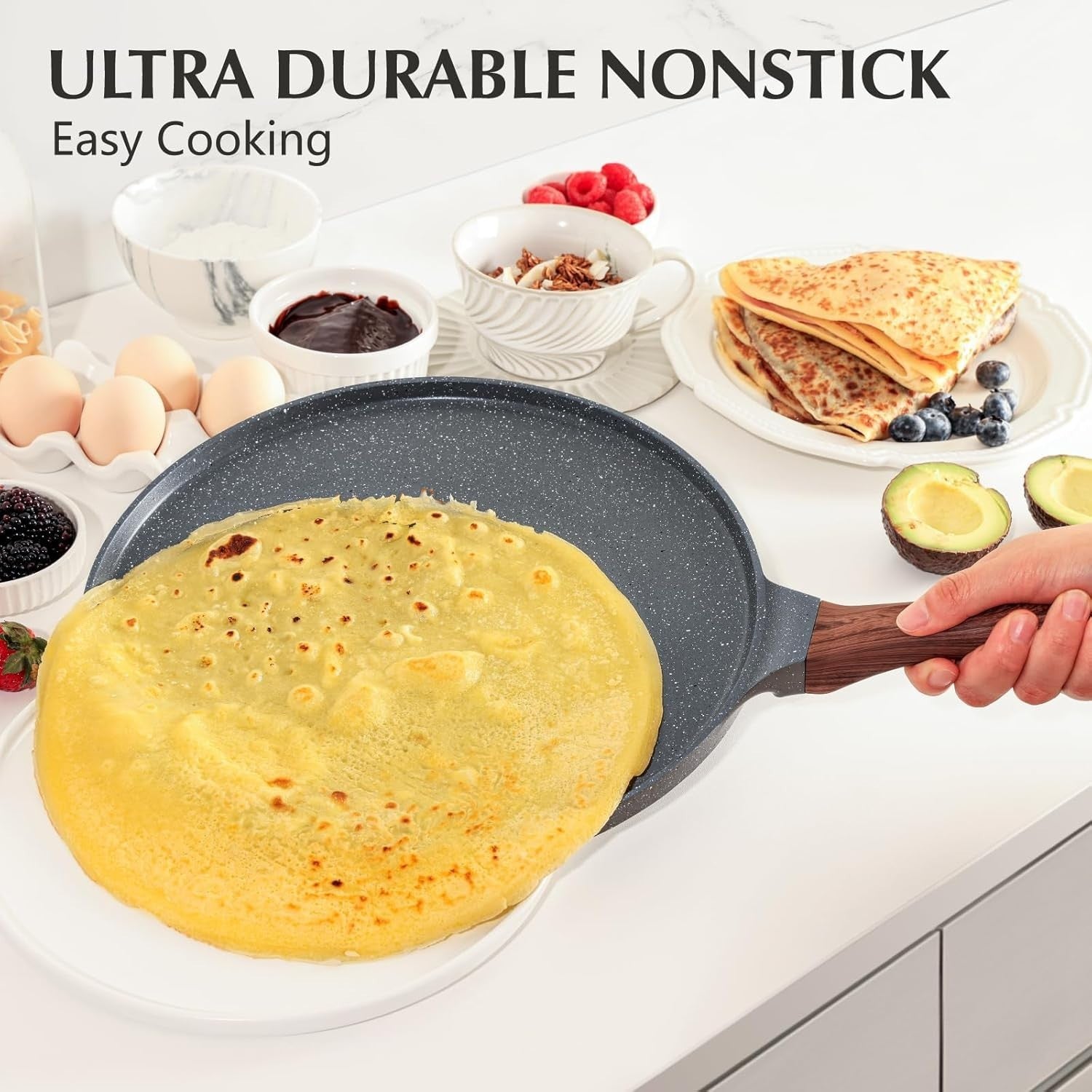 Non-Stick Crepe Pan 10-Inch Swiss Granite Coating Dosa Pancake Skillet Gray