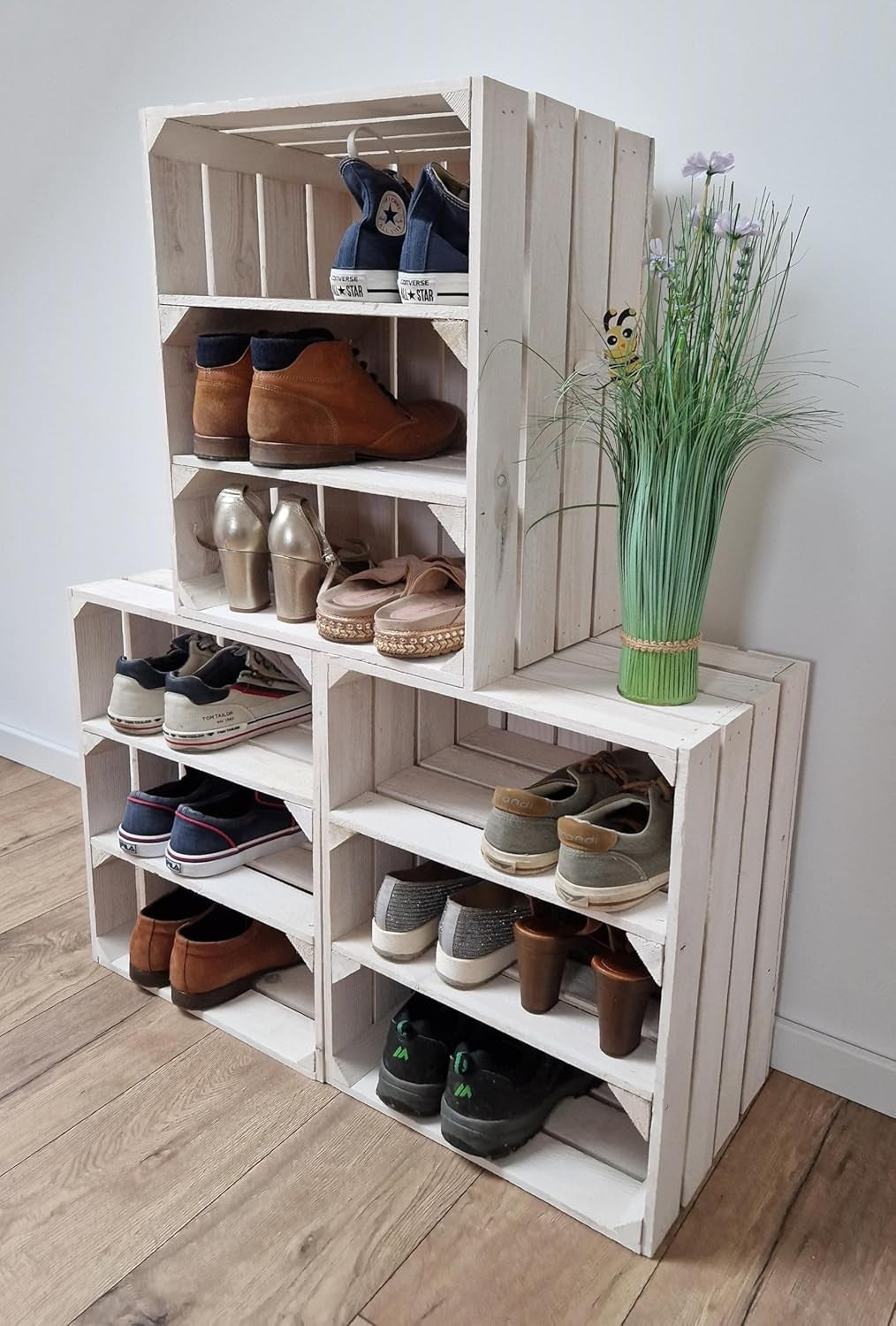 2-Tier White Wooden Crates Storage Shelf Organizer 50x40x30cm Durable
