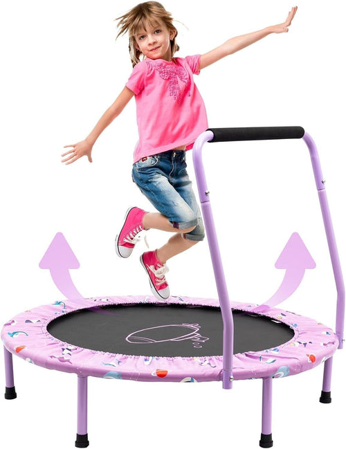 38'' Kids Mini Trampoline Foldable Quiet Rebounder Adjustable Handle Pink