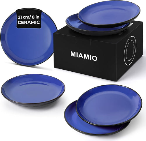 6x Stoneware Dinner Plates Blue Ceramic Small Plates Modern Tableware