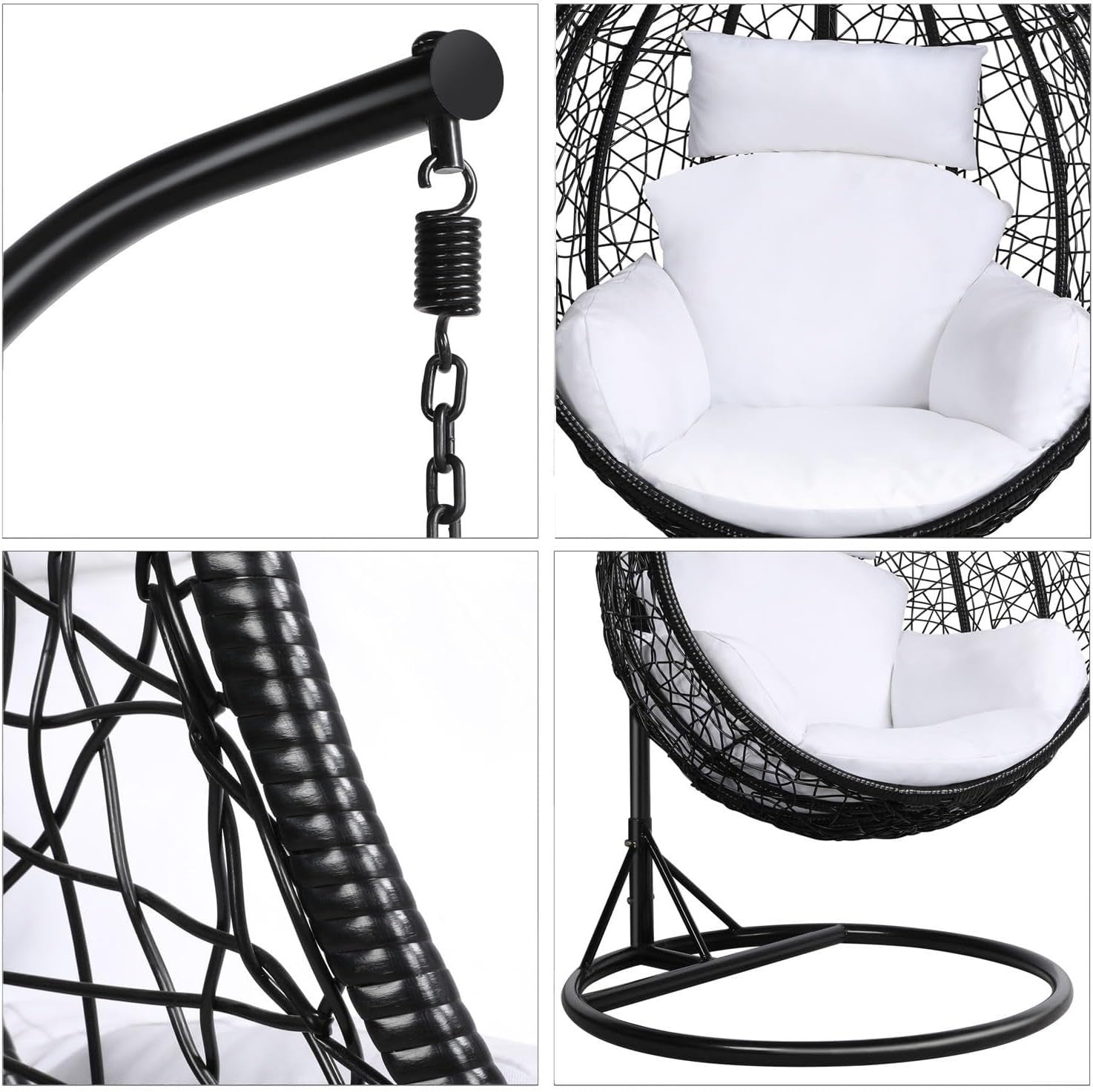 Rattan Hanging Egg Chair with Cushion & Stand | Indoor Outdoor Swing