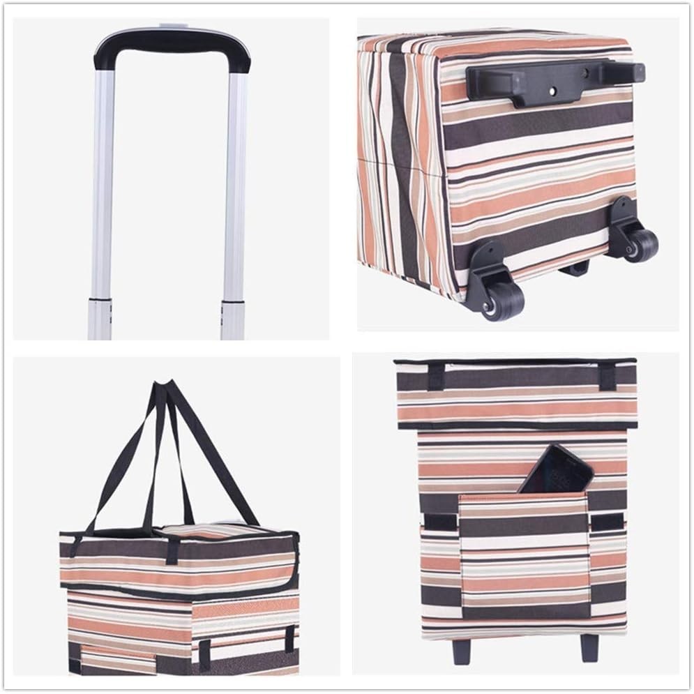 Foldable 41L Colour Stripes Utility Cart with Wheels, Waterproof Oxford Tote