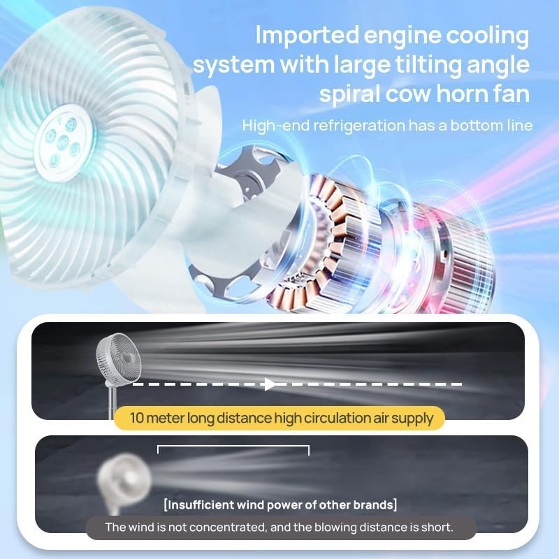 White Portable Desk Foldable Fan – 9-Speed Rechargeable w/ LED & Remote Control