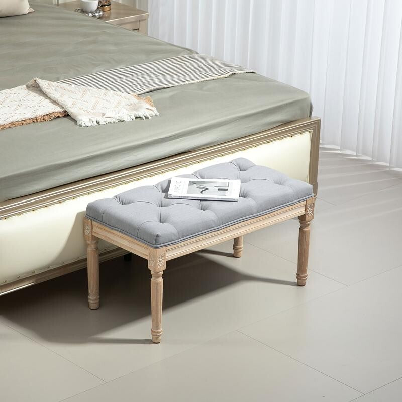 Tufted Bedroom Bench Light Grey – End of Bed Seat Hallway Window Stool
