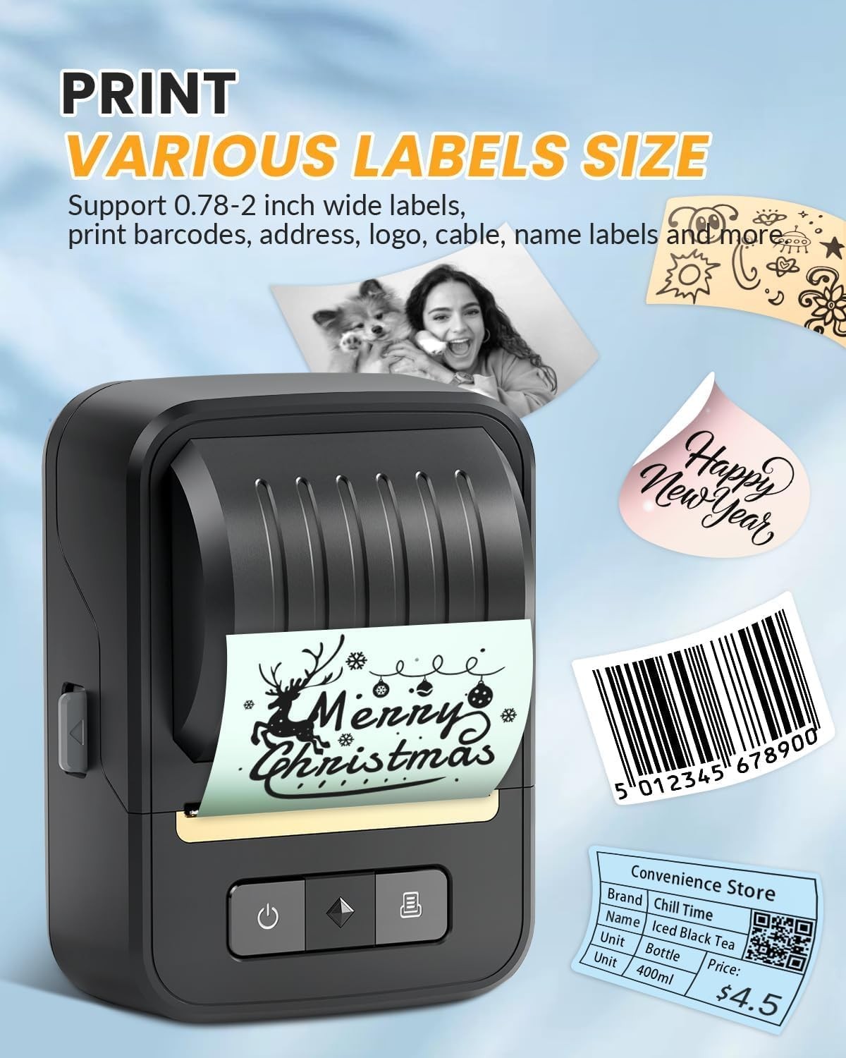 Bluetooth Label Maker Portable Thermal Printer with Tape
