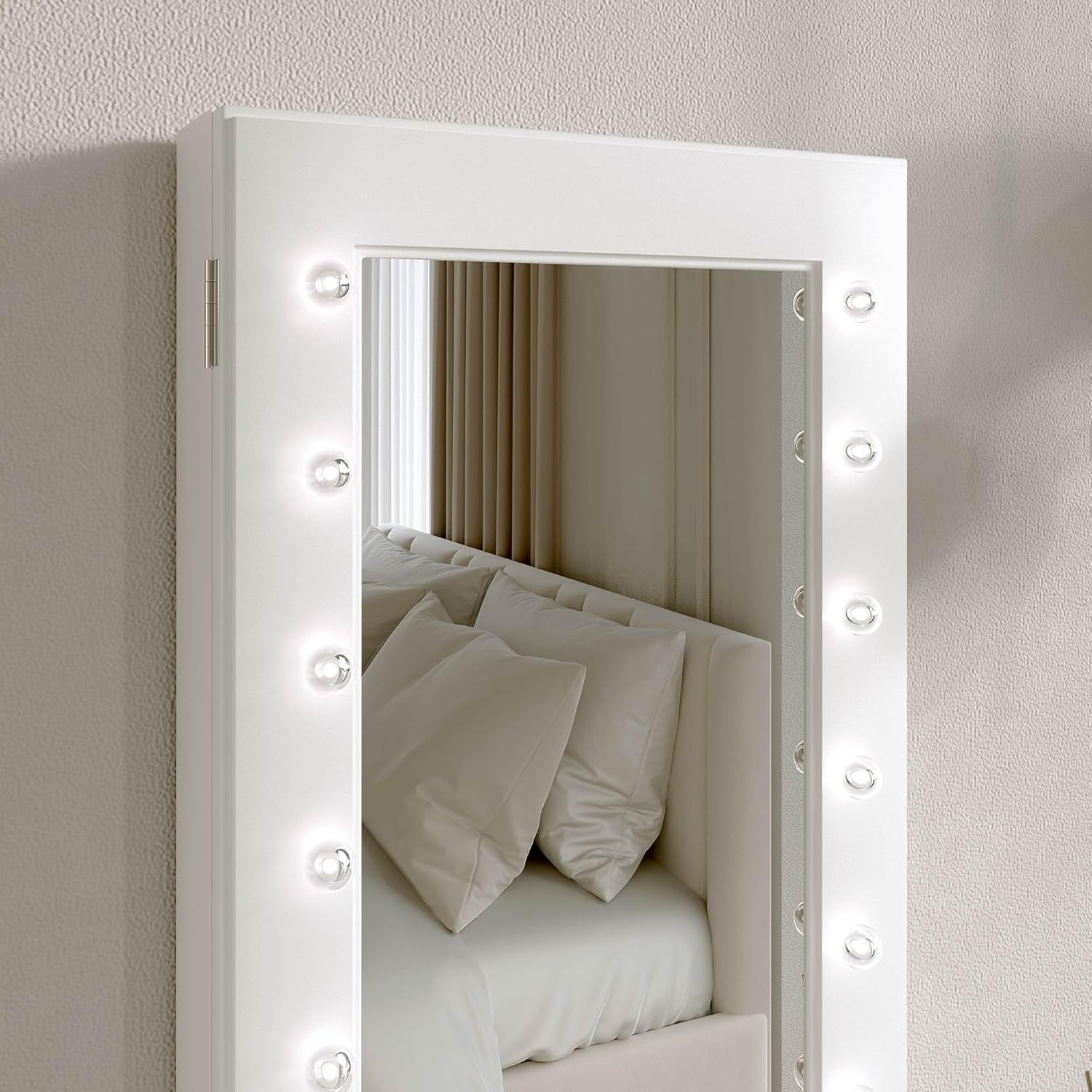 White LED Jewellery Cabinet Wall Mounted Mirror Storage Organizer