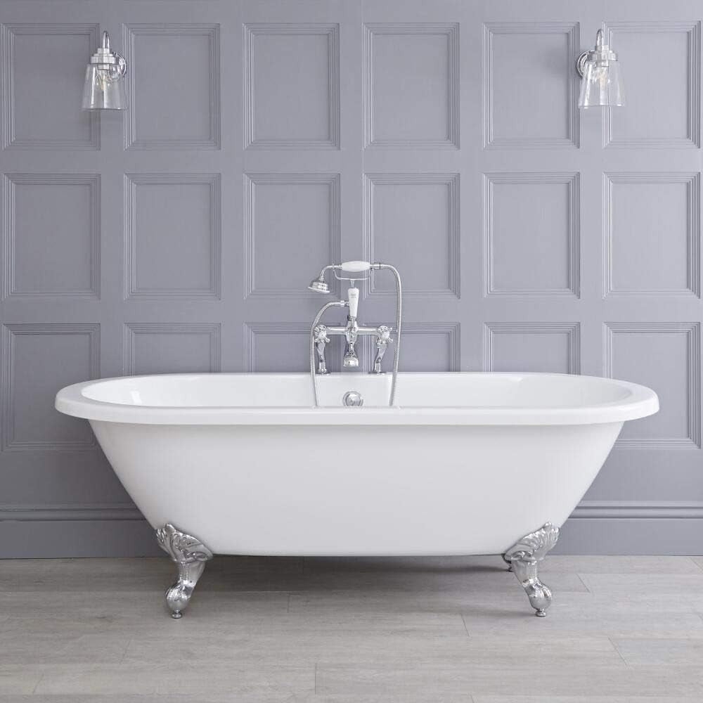 White Double Ended Roll Top Bath 1780x825mm Freestanding White Claw Feet