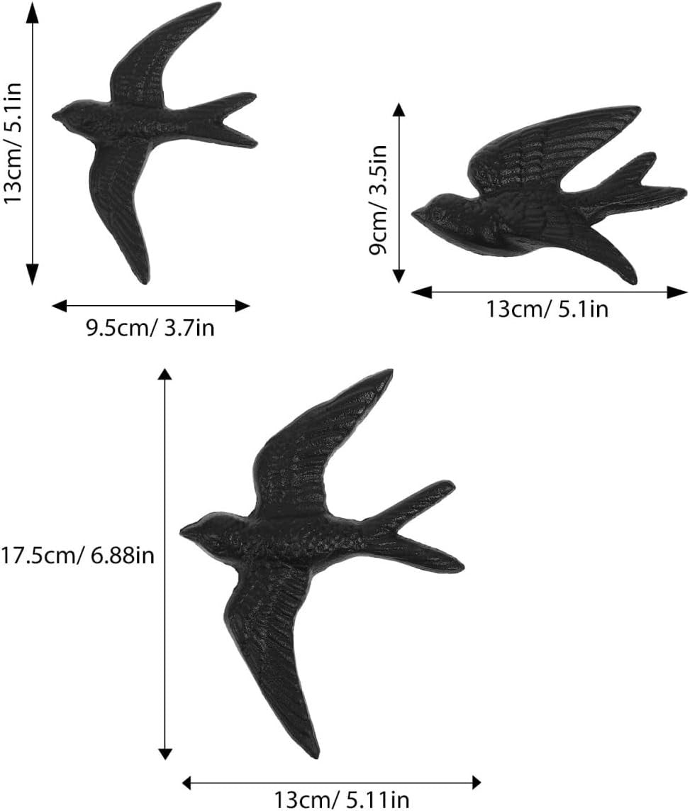 3Pc Cast Iron Bird Wall Art Swallow Sculpture Outdoor Indoor Decor