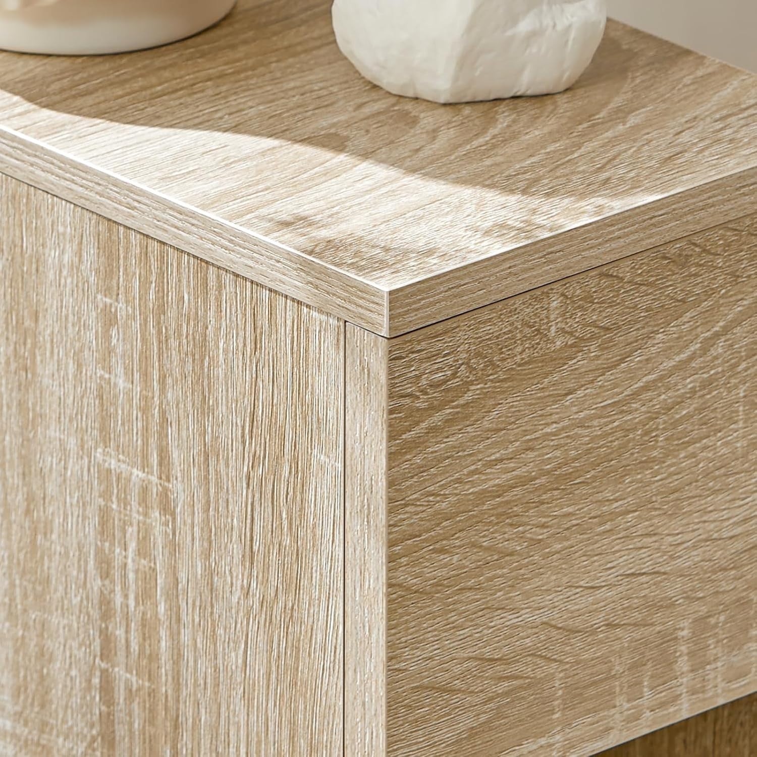 Set of 2 Oak Effect Slim Bedside Tables with Drawer & Shelf | Modern