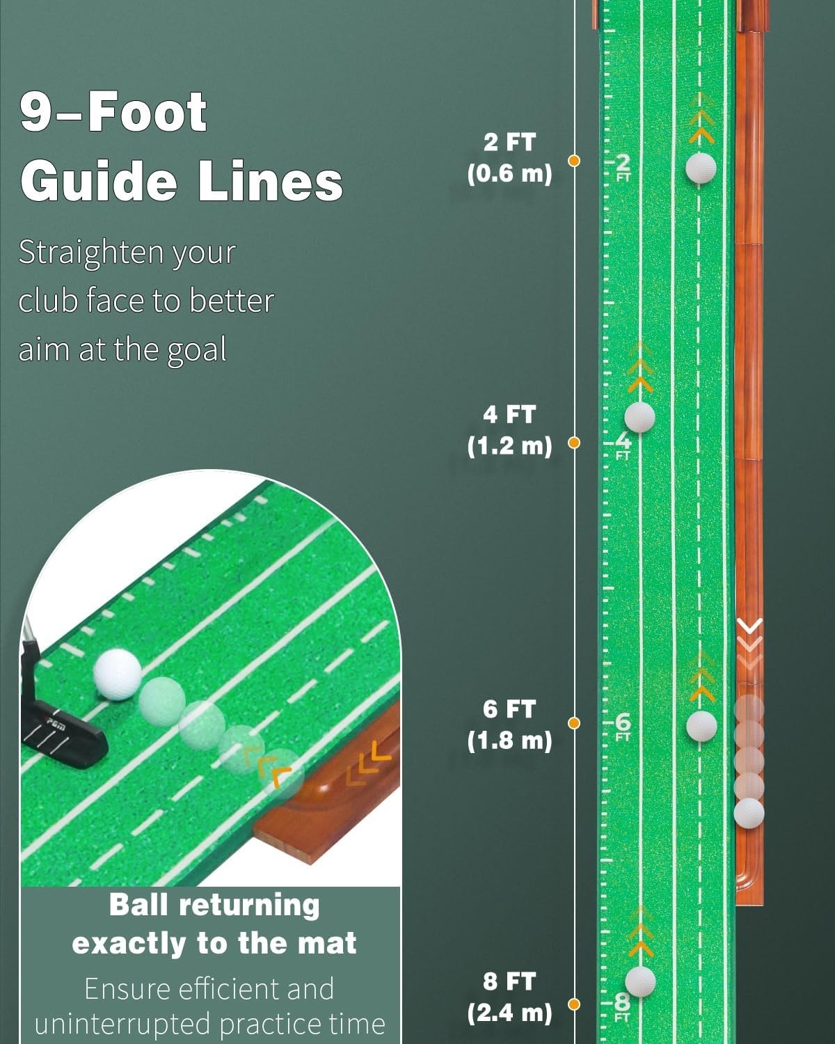 Indoor Golf Putting Green Mat Auto Ball Return 9ft Practice Trainer