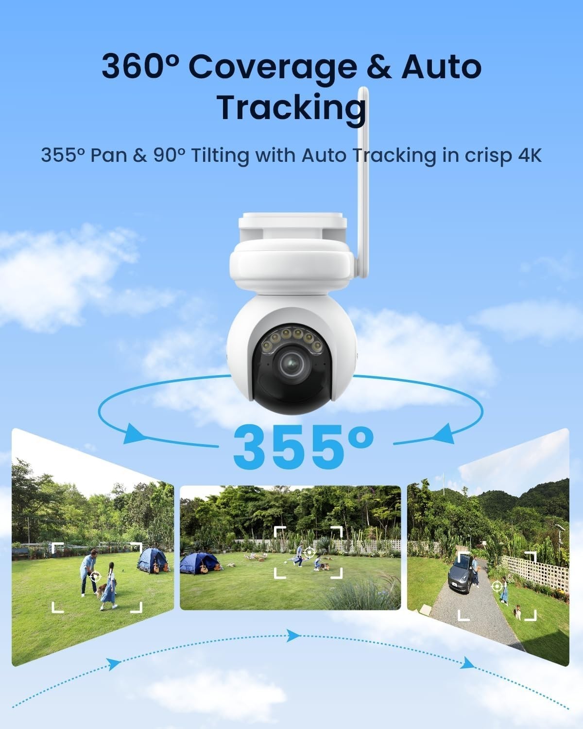 4K Solar Security Camera Wireless Outdoor PTZ WiFi 6 Night Vision