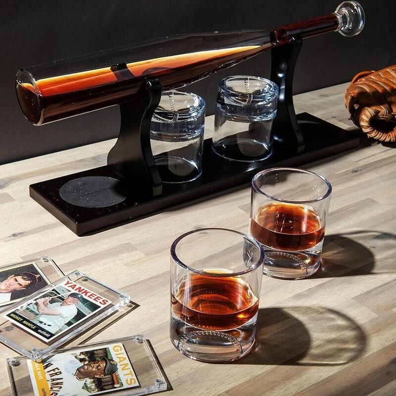 Baseball Bat Whiskey Decanter Set with 4 Glasses – Unique Gift for Him