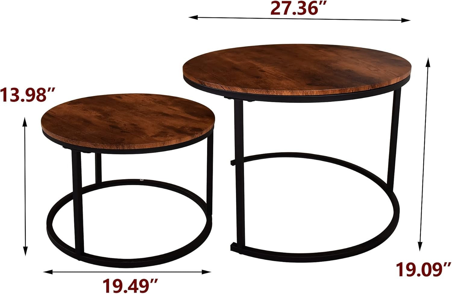 Nesting Coffee Table Set Brown Wood Round Space Saving Side End Table