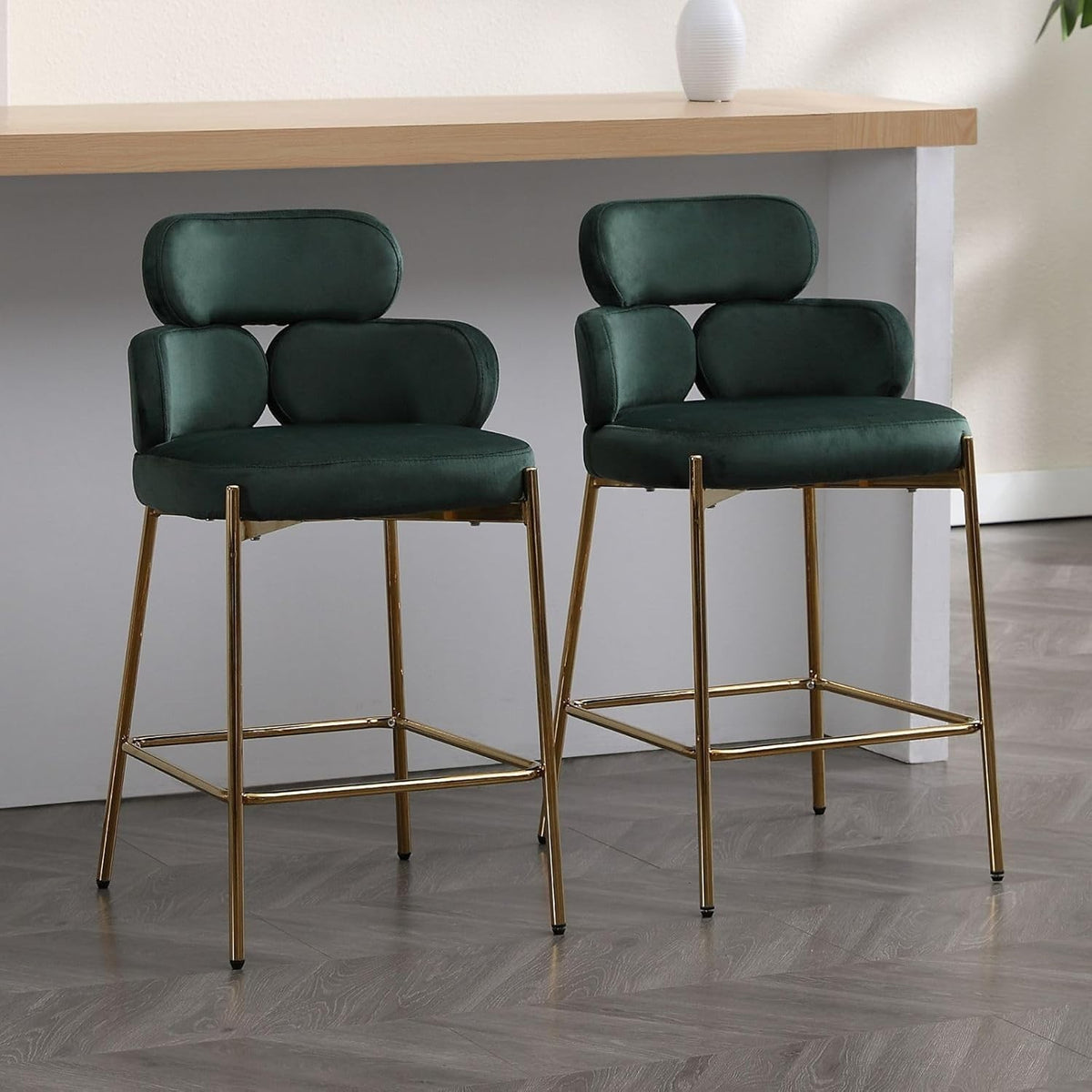 Modern Bar Stools 2pcs Green Velvet Counter Kitchen Chairs