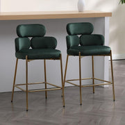 Modern Bar Stools 2pcs Green Velvet Counter Kitchen Chairs