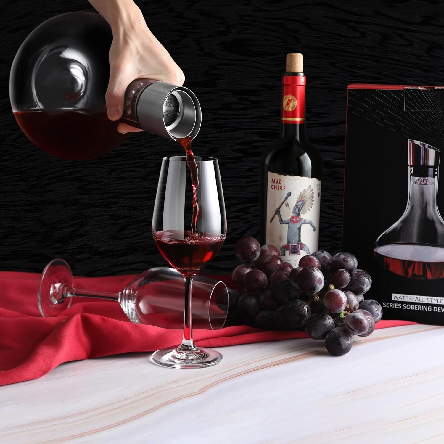 Wine Decanter with Aerator 1.5L Crystal Glass Carafe for Red Wine Gifts