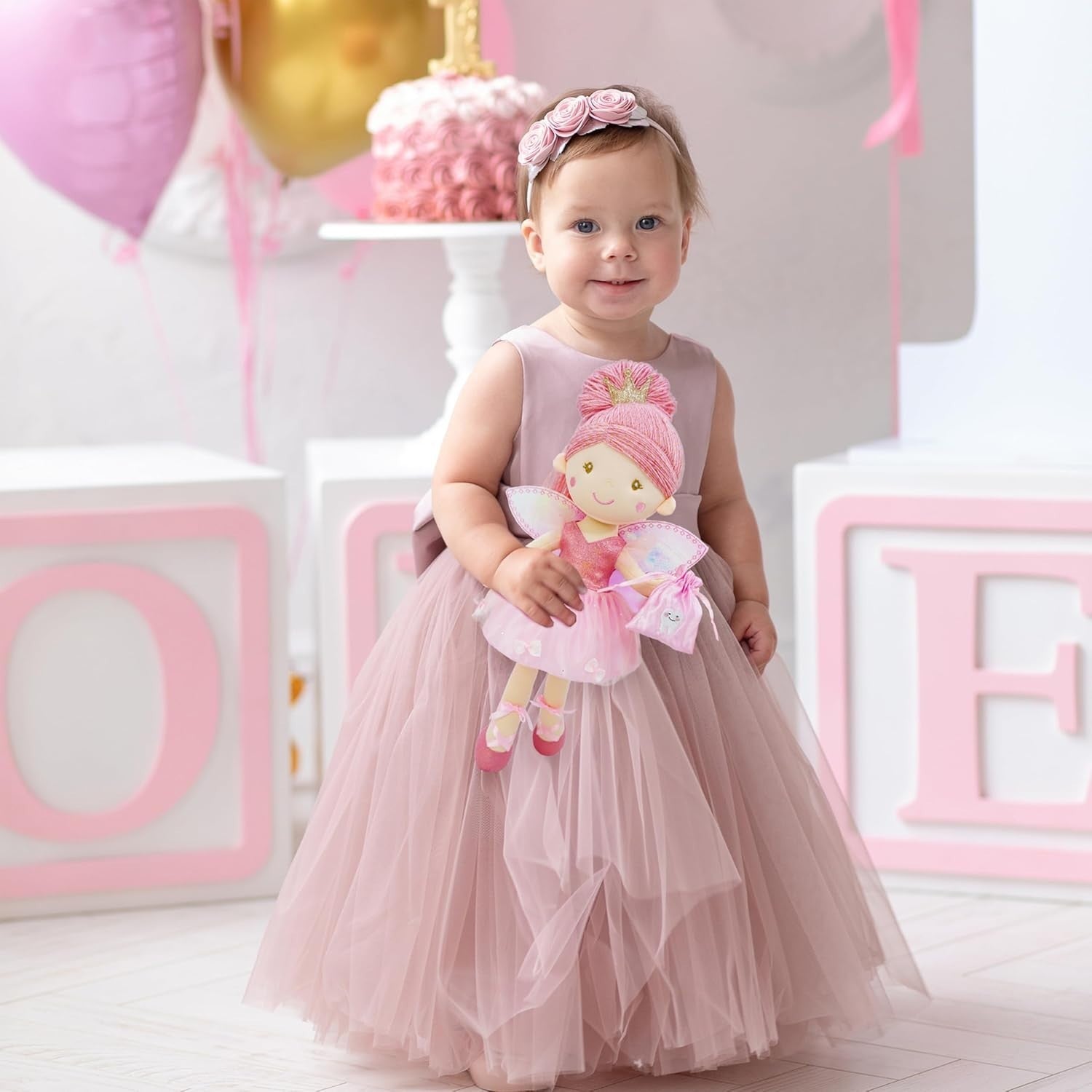 Tooth Fairy Doll 40cm Plush Soft Toy Pink Wings Tooth Pouch Gift