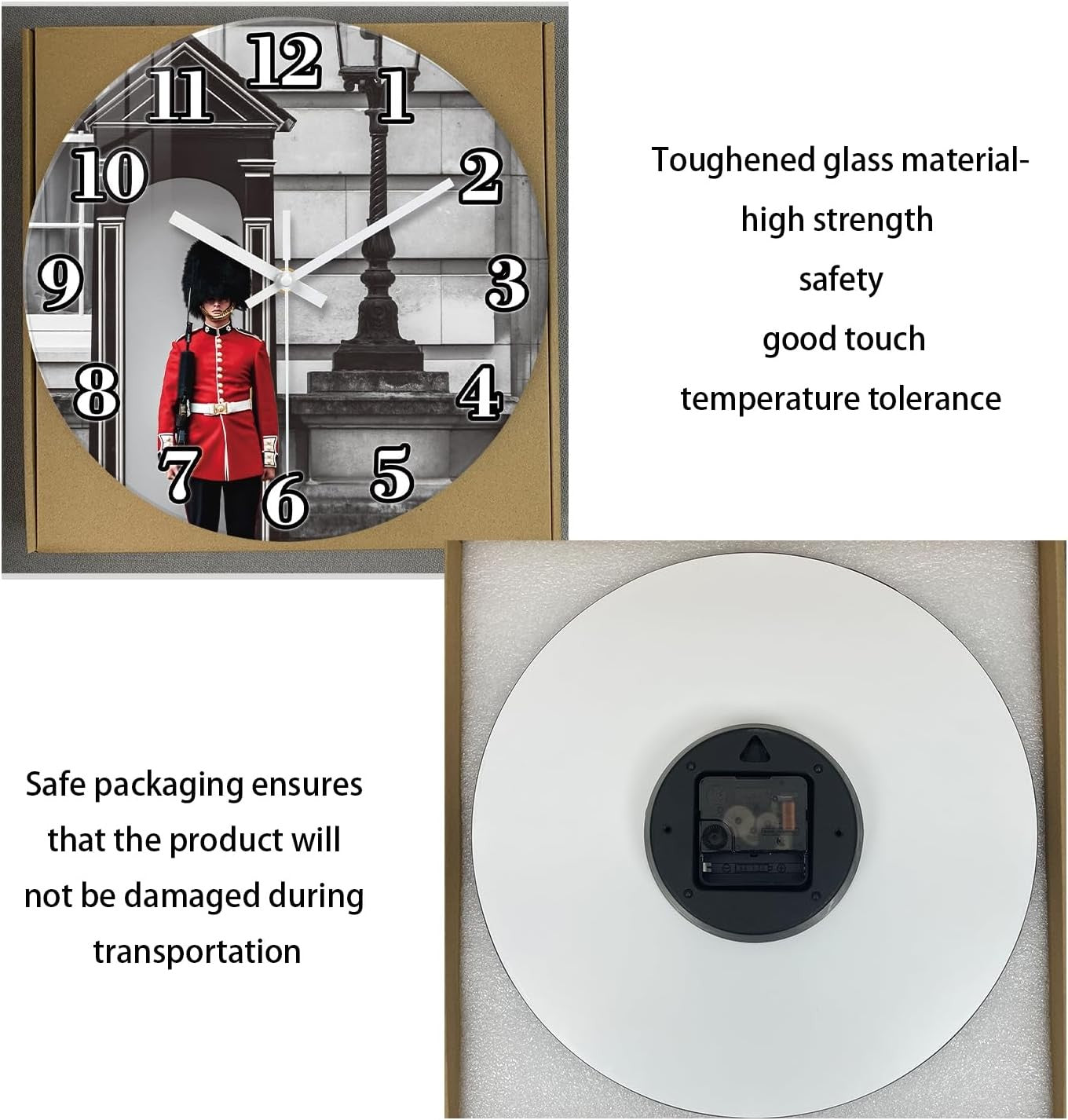16" London Guard Wall Clock Silent Glass Round Modern UK Decor
