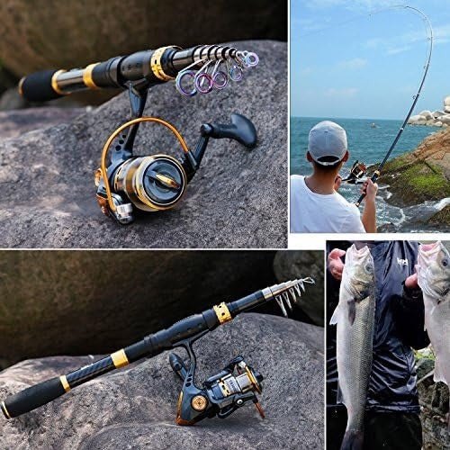 Telescopic Fishing Rod Spinning Reel Combo Travel Kit Saltwater Freshwater