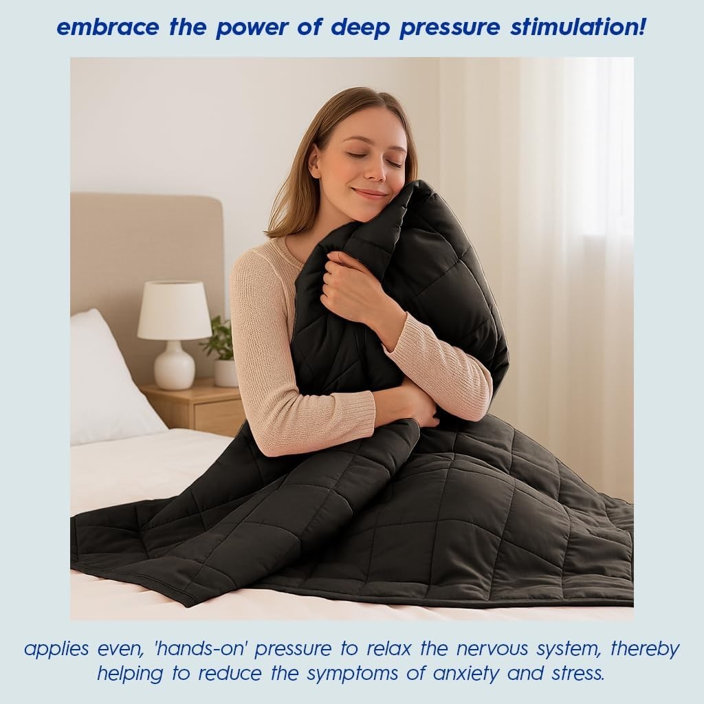 4kg Weighted Blanket, Black Cotton 125x150cm Anxiety Stress Relief with Storage