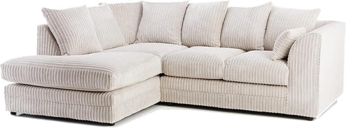 Cream Fabric Corner Sofa LH 3-4 Seater | Soft Cord | Deep Cushions UK Made