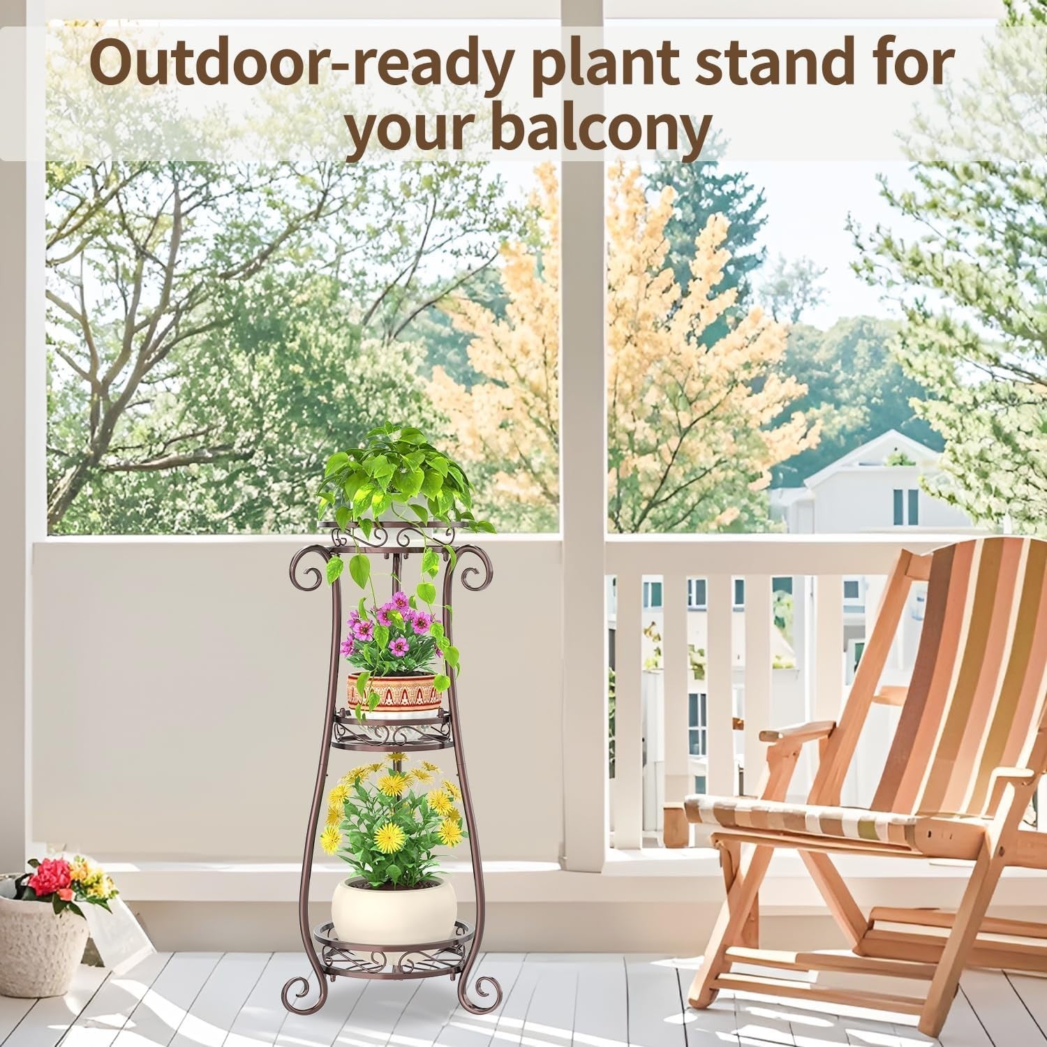 3 Tier Bronze Metal Plant Stand Indoor Outdoor Tall Flower Pot Holder Rack