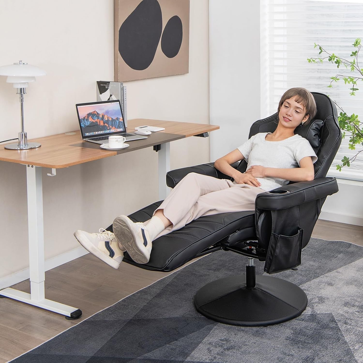 Massage Gaming Chair Recliner w/ Footrest & Cup Holder Black