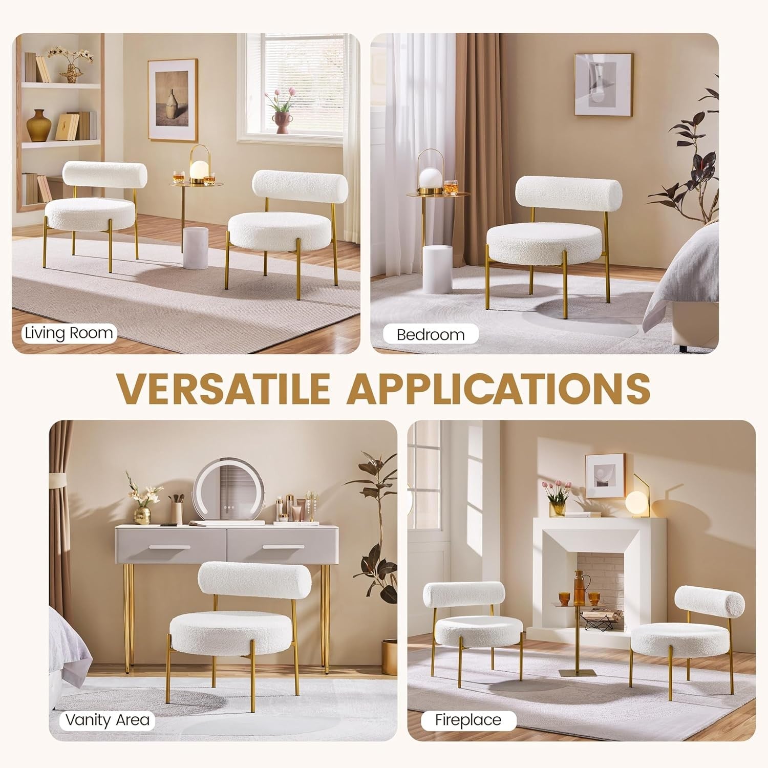 Boucle Tub Chair White Tufted Accent Armchair Gold Legs