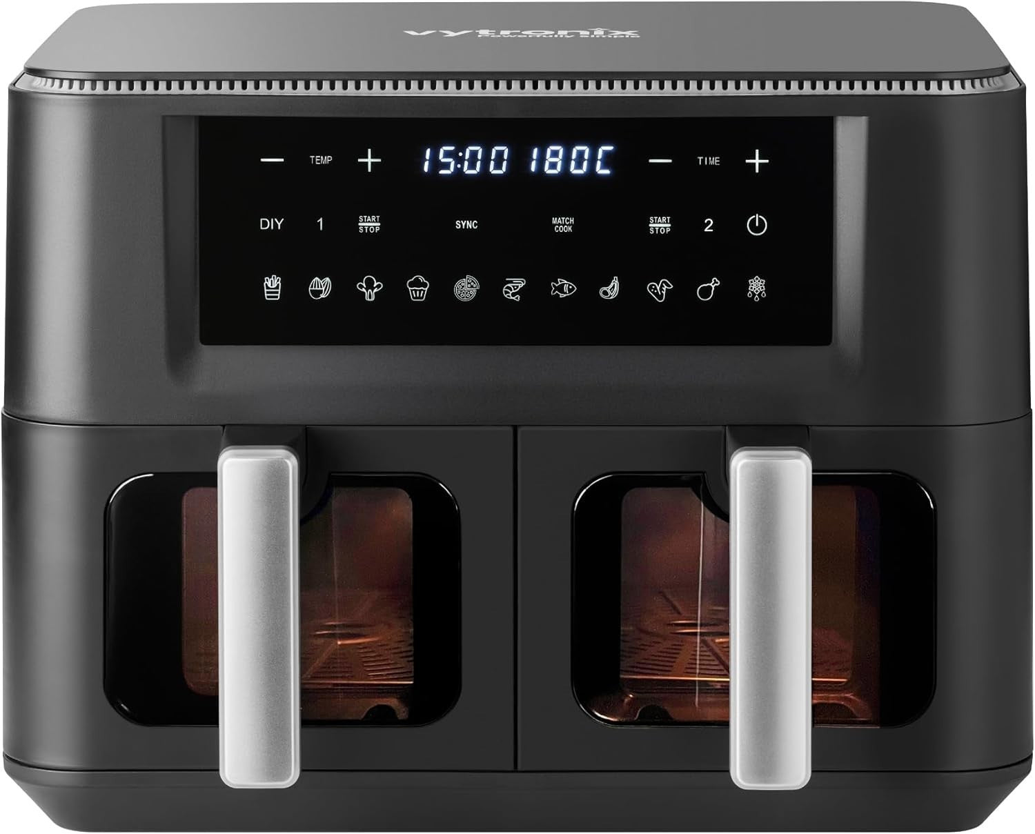 9L Dual Zone Air Fryer 2400W | Twin Drawers + Viewing Windows | 11 Presets