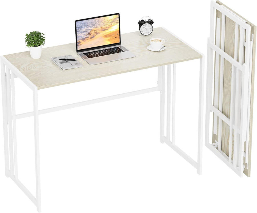 Folding Computer Desk 100x50cm No Assembly Study Writing Table Beige