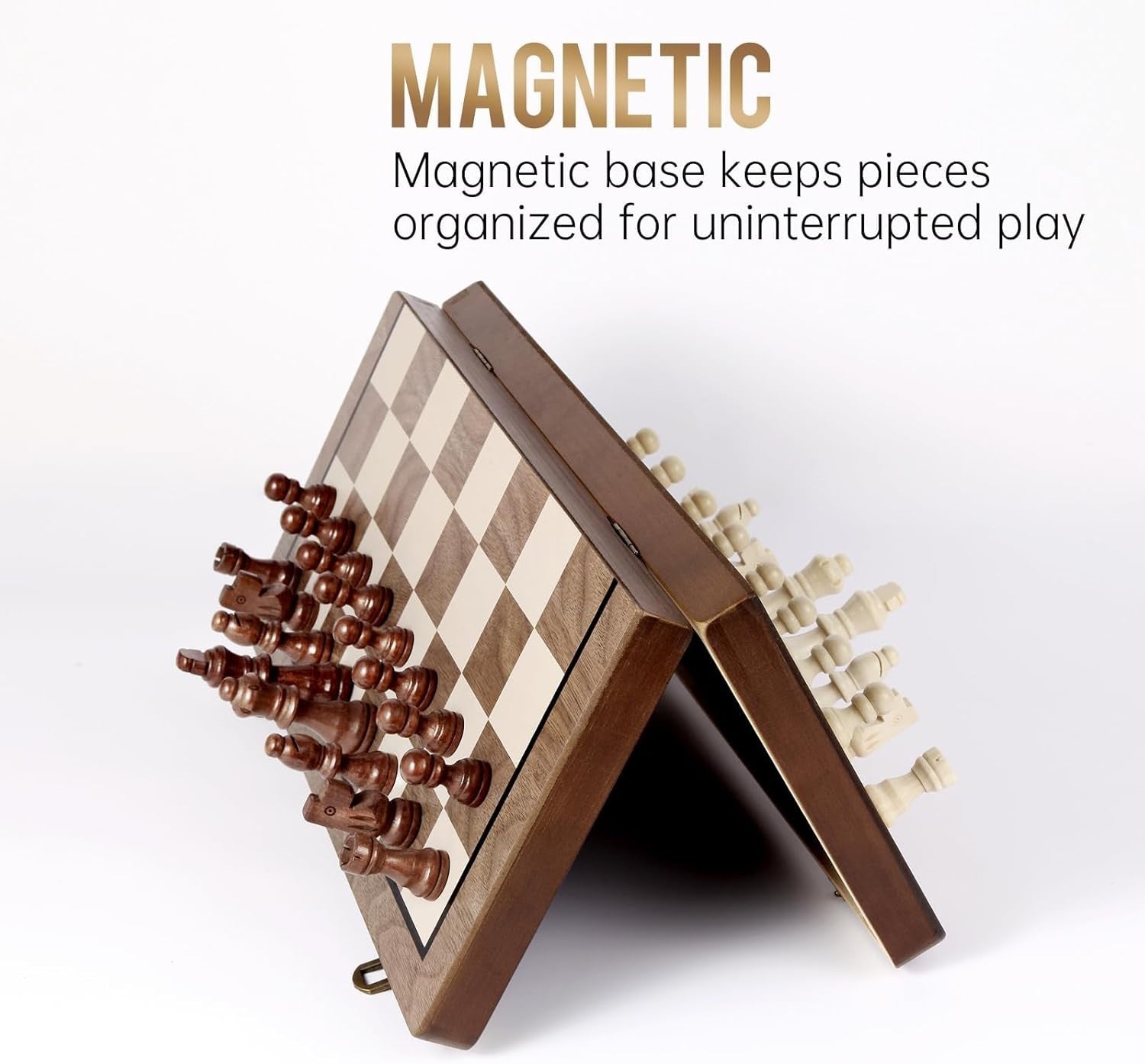 11.5" Magnetic Wooden Chess Set Folding Travel Board Compact Game Set