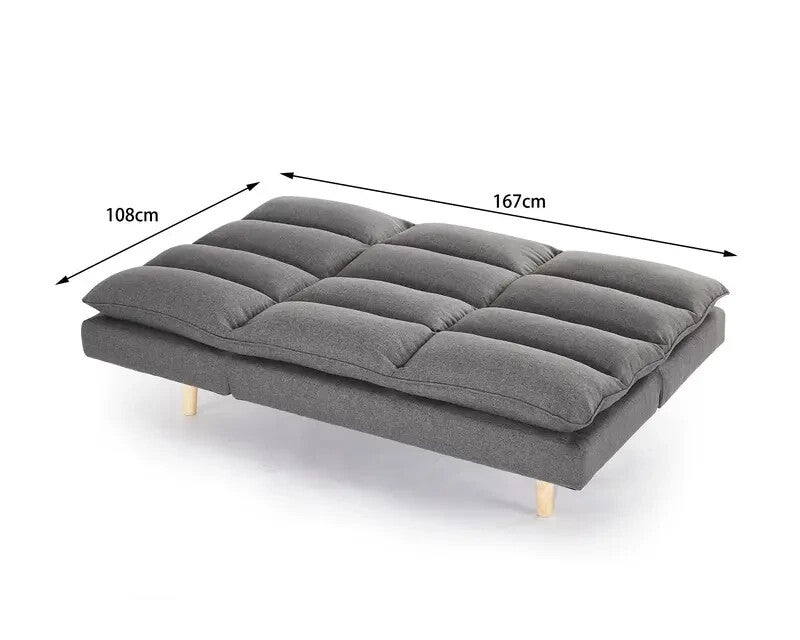 3 Seater Grey Fabric Sofa Bed with Chaise Recliner & Wooden Legs