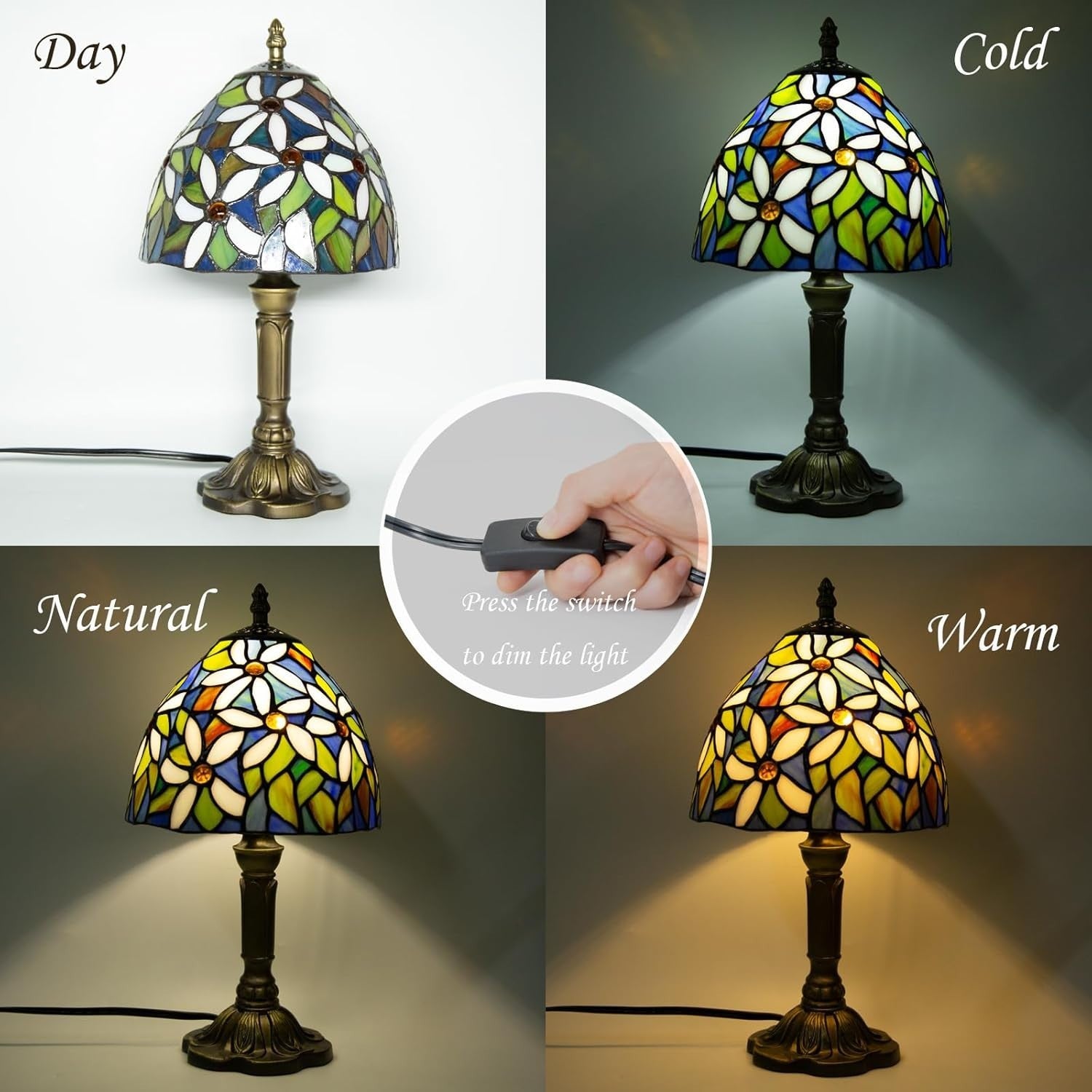 Dimmable Tiffany Table Lamp with 3 Color LED Bulb | Elegant Bedside Light