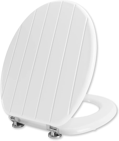 White Wooden Toilet Seat | Antibacterial MDF Oval Design Adjustable Hinges