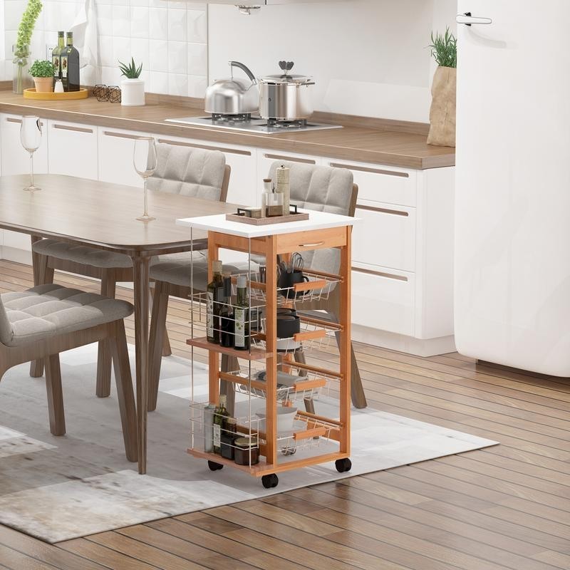 Mobile Kitchen Cart with Wheels Storage Drawer Baskets Utility Rack