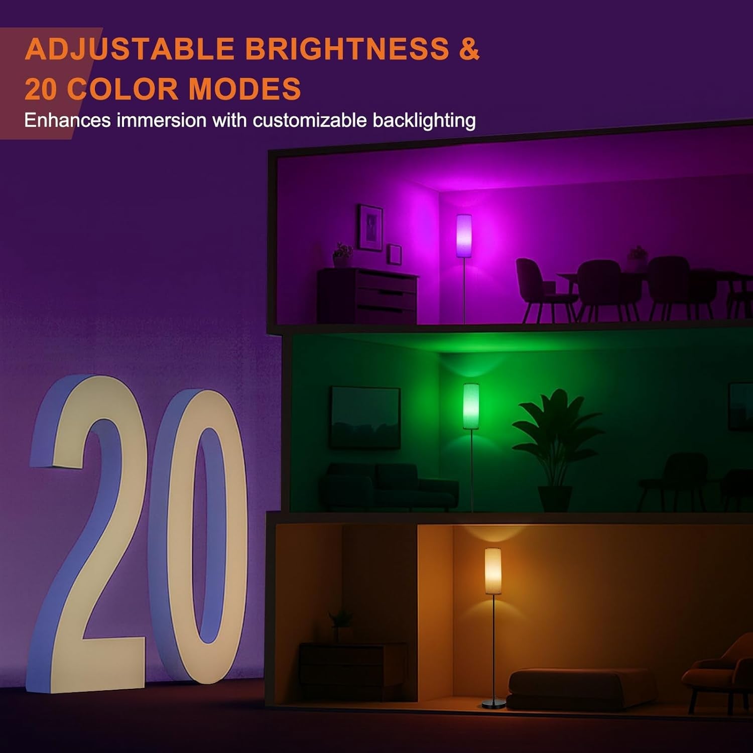 RGB LED Floor Lamp Dimmable Smart Standing Lamp Remote Corner Light