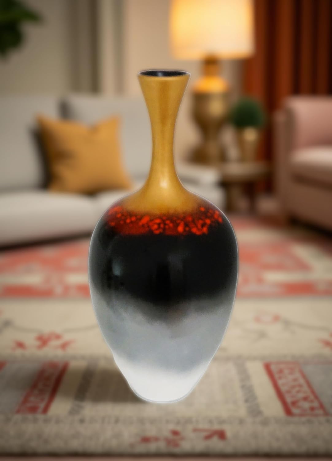 Luxury Gradient Ceramic Vase 45cm Gold Ombre Narrow Neck Home Decor