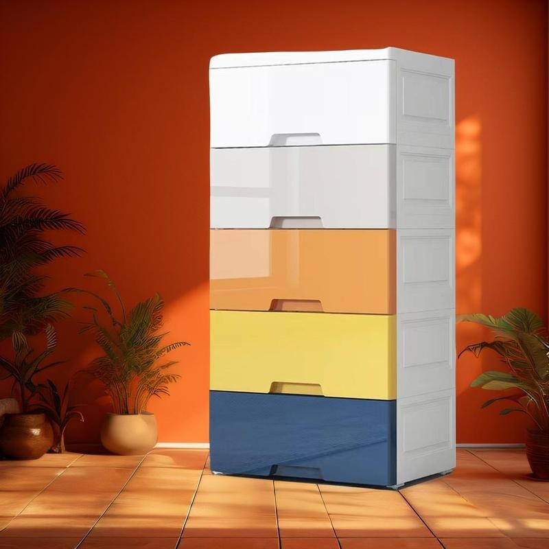 Multicolour 5 Drawer Plastic Storage Cabinet Clothes Box for Bedroom